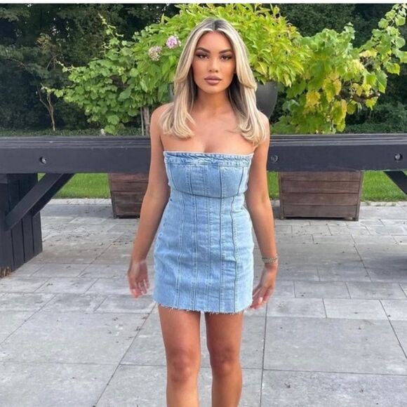 Zara NEW Denim Strapless Mini Dress Size XS - Picture 1 of 13